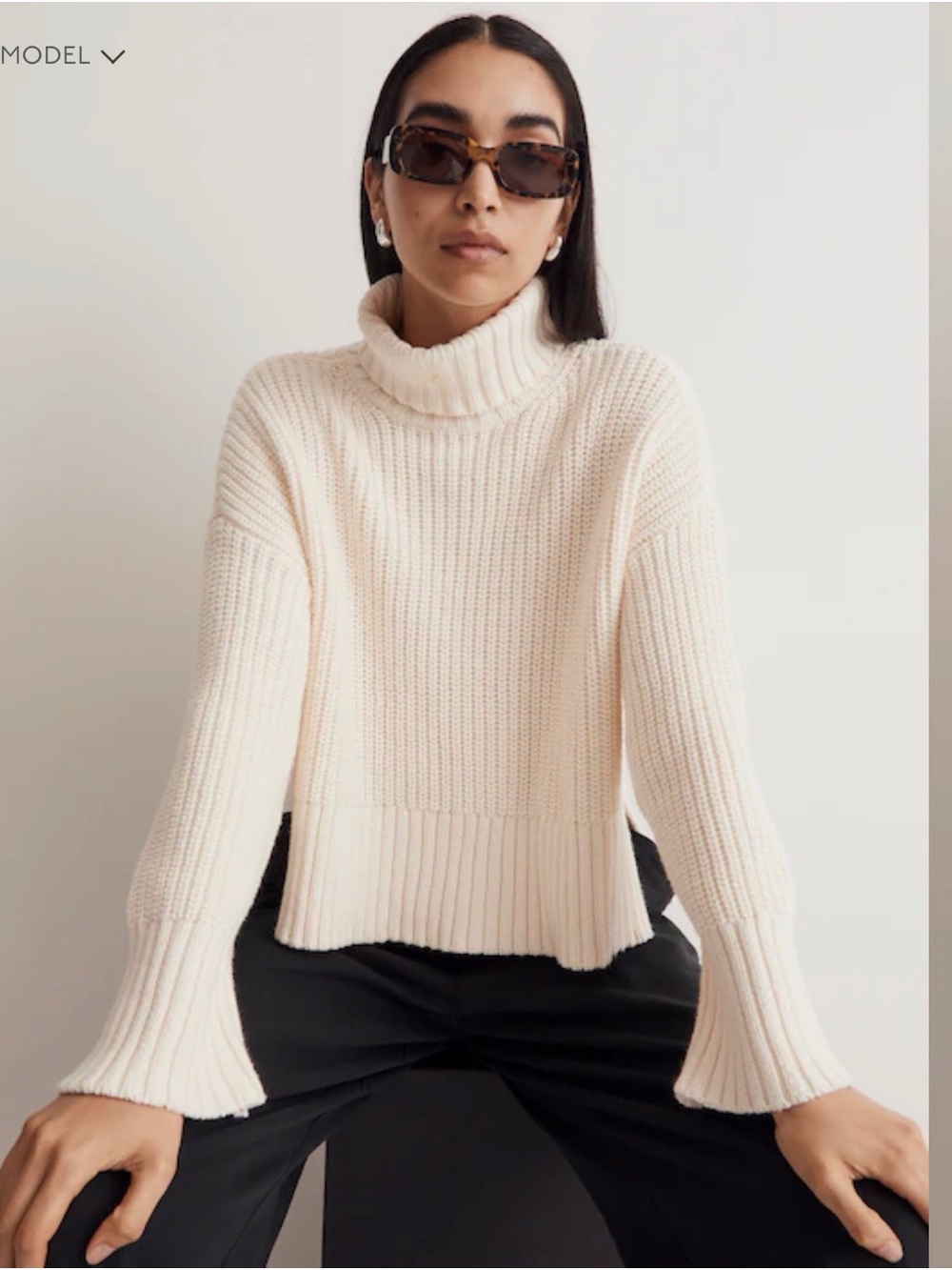 MADEWELL Wide Rib Tturtleneck Sweater Antique White XXS Women’s EUC
